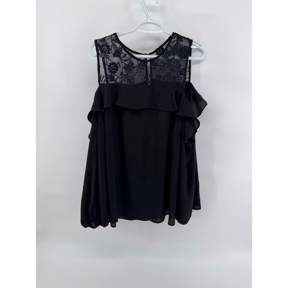 Breathless Black Cold Shoulder Ruffle Lace Top Blouse Women's 2X Plus Size